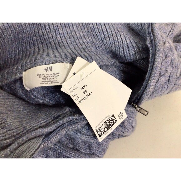 H&M Sweater 1/4 Zip Blue Wool Blend Youth Boys 20 New - Picture 8 of 9